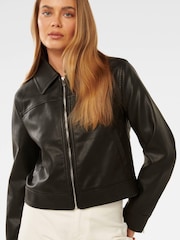 Forever New Black Larissa Top Collar Vegan Leather Jacket - Image 3 of 5