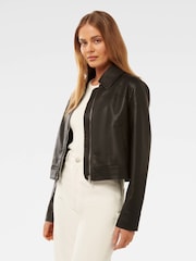 Forever New Black Larissa Top Collar Vegan Leather Jacket - Image 4 of 5