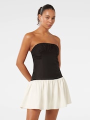 Forever New Black Mini Carla Strapless Contrast Dress With A Touch Of Linen - Image 1 of 5
