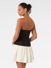 Forever New Black Mini Carla Strapless Contrast Dress With A Touch Of Linen - Image 2 of 5