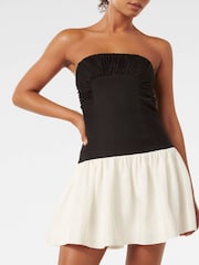 Forever New Black Mini Carla Strapless Contrast Dress With A Touch Of Linen - Image 3 of 5