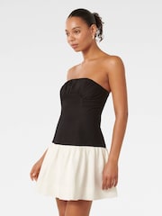 Forever New Black Mini Carla Strapless Contrast Dress With A Touch Of Linen - Image 4 of 5