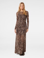 Forever New Brown Leopard Print Libby Mesh Spliced Maxi Dress - Image 1 of 4