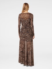 Forever New Brown Leopard Print Libby Mesh Spliced Maxi Dress - Image 2 of 4