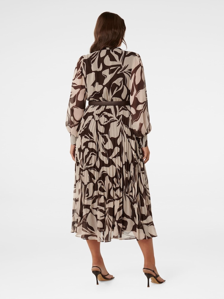 Forever New Brown Saskia Curve Pleated Wrap Midi Dress - Image 2 of 4