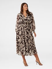 Forever New Brown Saskia Curve Pleated Wrap Midi Dress - Image 4 of 4