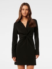 Forever New Black Mini Madison Twist Shirt Dress - Image 1 of 5
