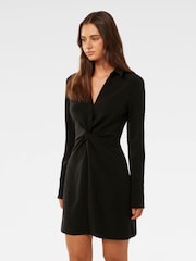 Forever New Black Mini Madison Twist Shirt Dress - Image 4 of 5