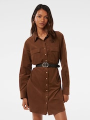 Forever New Brown Mini 100% Cotton Lucie Petite Long Sleeves Co-ord Dress - Image 1 of 5