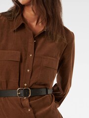 Forever New Brown Mini 100% Cotton Lucie Petite Long Sleeves Co-ord Dress - Image 3 of 5