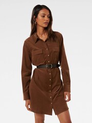 Forever New Brown Mini 100% Cotton Lucie Petite Long Sleeves Co-ord Dress - Image 4 of 5