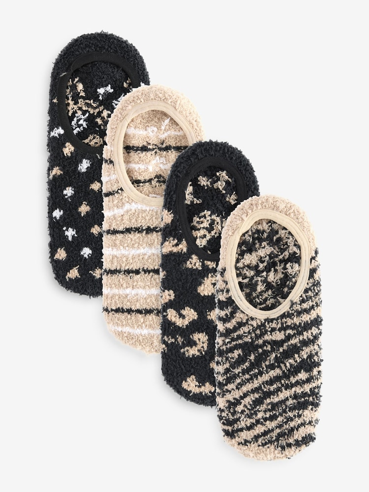 Wild Feet Natural Fluffy Cosy Peds Socks with Non Slip Grip Pack 4 - Image 1 of 5
