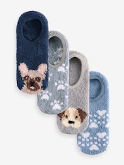 Wild Feet Grey Fluffy Cosy Peds Socks with Non Slip Grip Pack 4 - Image 1 of 12