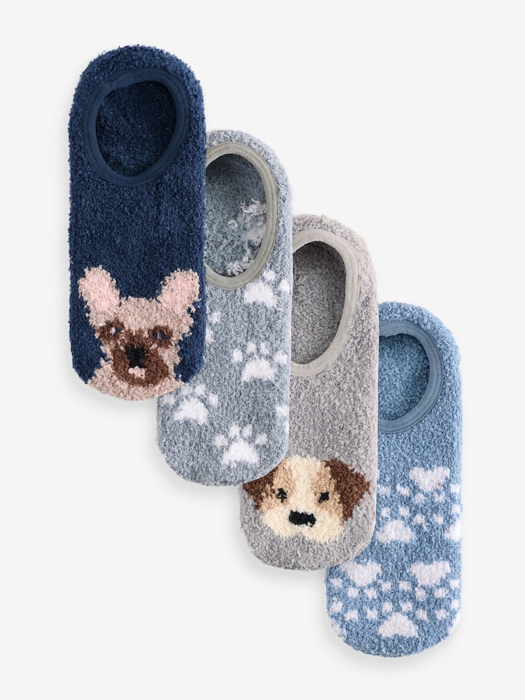 Wild Feet Grey Fluffy Cosy Peds Socks with Non Slip Grip Pack 4 - Image 1 of 12