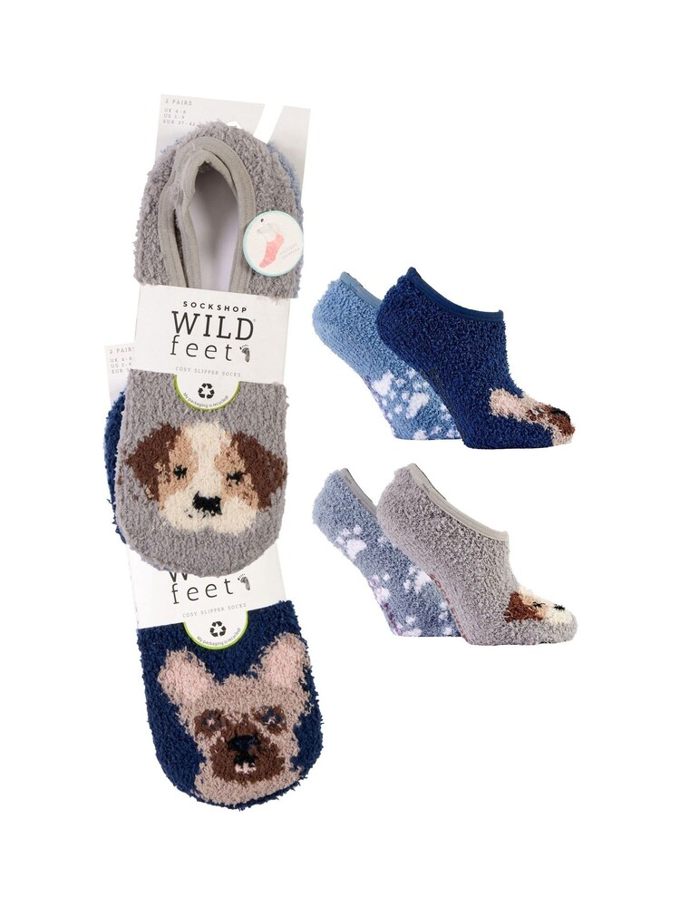 Wild Feet Grey Fluffy Cosy Peds Socks with Non Slip Grip Pack 4 - Image 10 of 12