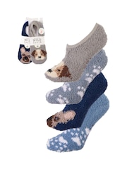 Wild Feet Grey Fluffy Cosy Peds Socks with Non Slip Grip Pack 4 - Image 12 of 12