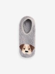Wild Feet Grey Fluffy Cosy Peds Socks with Non Slip Grip Pack 4 - Image 4 of 12