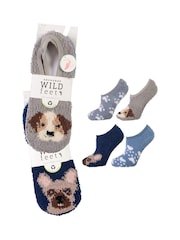 Wild Feet Grey Fluffy Cosy Peds Socks with Non Slip Grip Pack 4 - Image 6 of 12