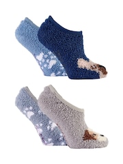 Wild Feet Grey Fluffy Cosy Peds Socks with Non Slip Grip Pack 4 - Image 7 of 12