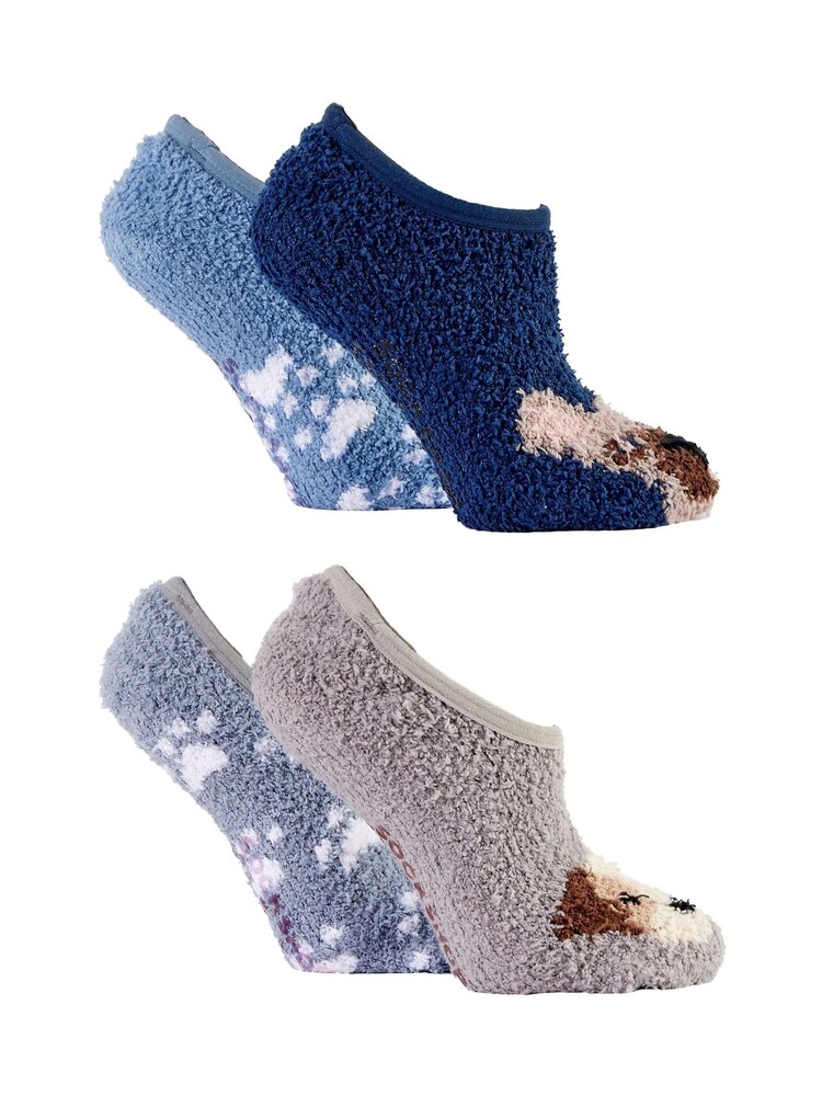 Wild Feet Grey Fluffy Cosy Peds Socks with Non Slip Grip Pack 4 - Image 7 of 12
