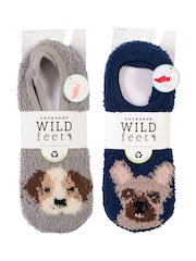 Wild Feet Grey Fluffy Cosy Peds Socks with Non Slip Grip Pack 4 - Image 9 of 12