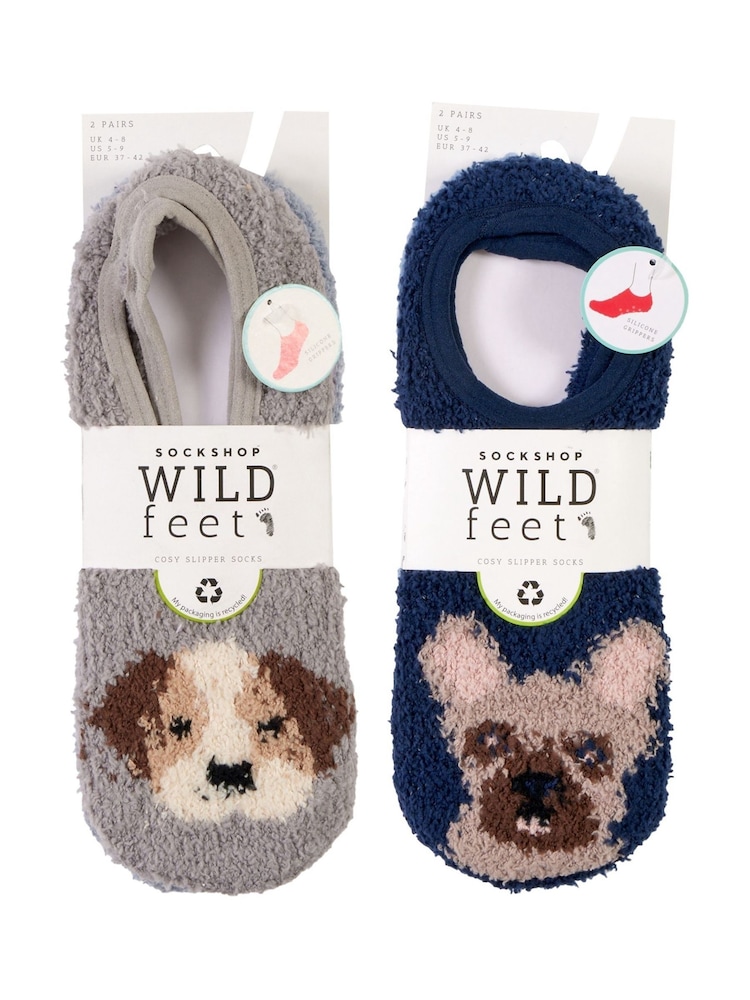 Wild Feet Grey Fluffy Cosy Peds Socks with Non Slip Grip Pack 4 - Image 9 of 12