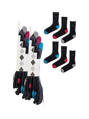 Pringle Black Cotton Crew Socks with Fashion Heels and Toes 6 pack - Image 4 of 9