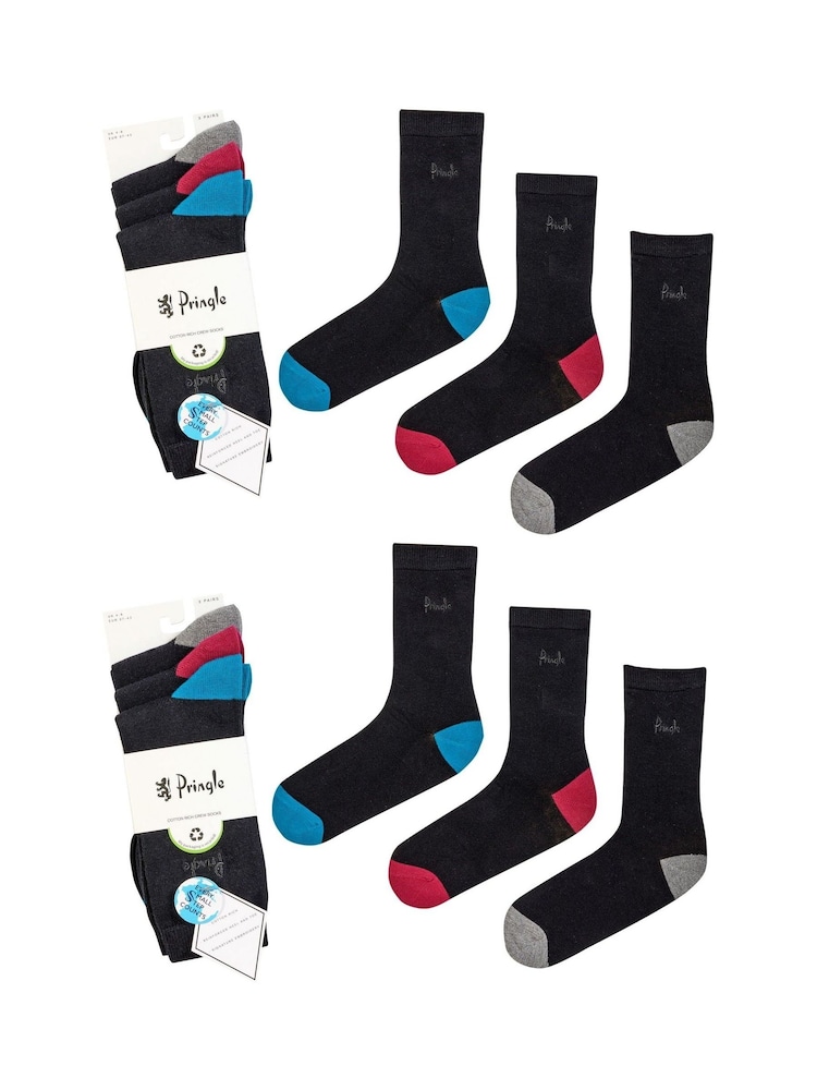 Pringle Black Cotton Crew Socks with Fashion Heels and Toes 6 pack - Image 9 of 9 Pringle Black Cotton Crew Socks with Fashion Heels and Toes 6 pack - Image 9 of 9