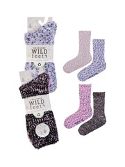 Wild Feet Pink Popcorn Fluffy Socks 4 Pack - Image 10 of 13