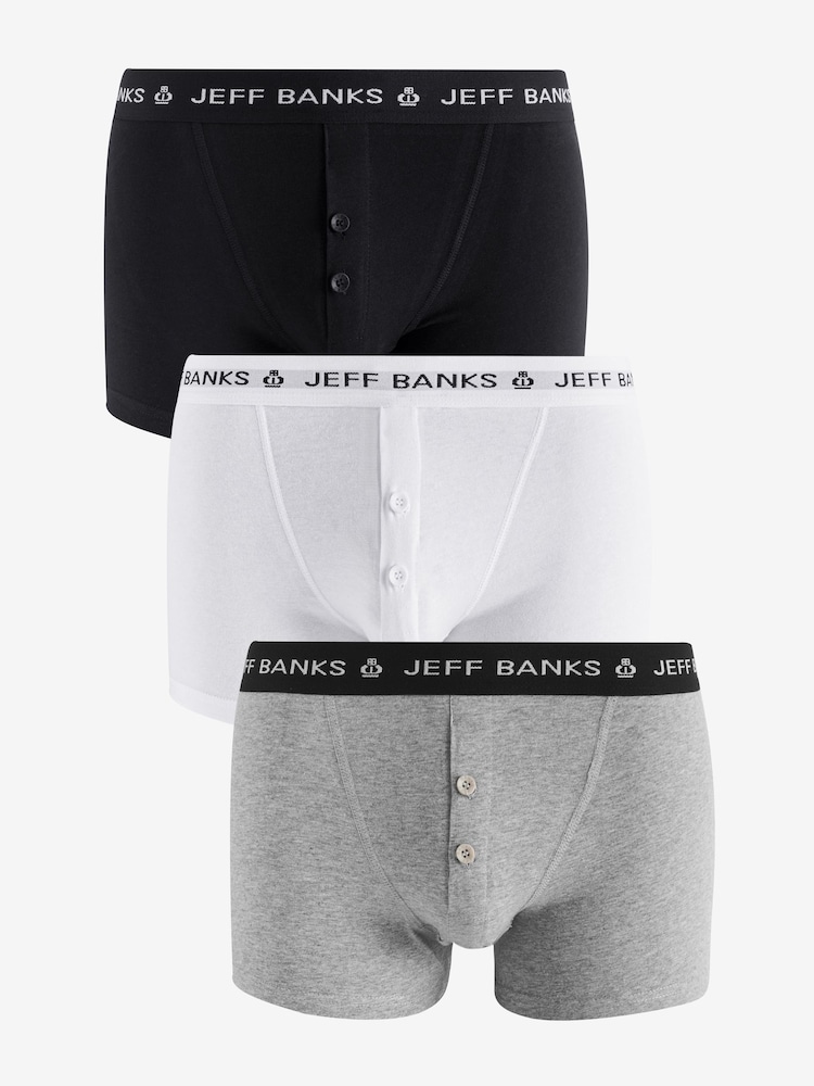 Jeff Banks Grey Cotton Button Fly Boxers 3 Pack - Image 1 of 11