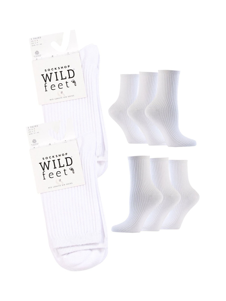 Wild Feet White Rib Crew Socks 6 Pack - Image 1 of 6