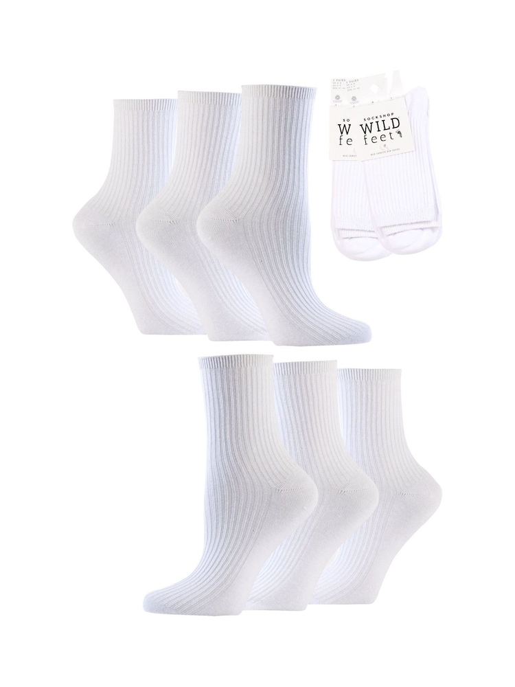 Wild Feet White Rib Crew Socks 6 Pack - Image 6 of 6