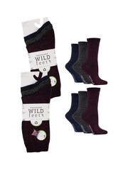 Wild Feet Black Sparkly Crew Socks 6 Pack - Image 2 of 7