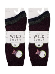 Wild Feet Black Sparkly Crew Socks 6 Pack - Image 5 of 7
