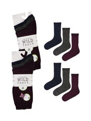 Wild Feet Black Sparkly Crew Socks 6 Pack - Image 6 of 7