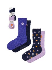 Wild Feet Blue Embroidered Cosy Lounge Socks 4 Pack - Image 11 of 13