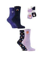 Wild Feet Blue Embroidered Cosy Lounge Socks 4 Pack - Image 12 of 13