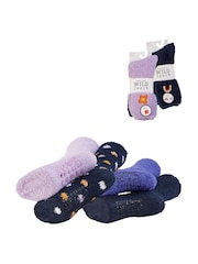 Wild Feet Blue Embroidered Cosy Lounge Socks 4 Pack - Image 13 of 13
