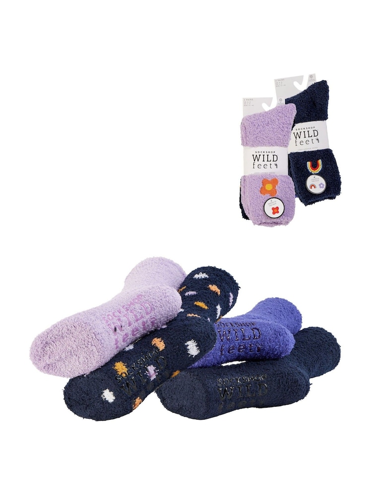 Wild Feet Blue Embroidered Cosy Lounge Socks 4 Pack - Image 13 of 13