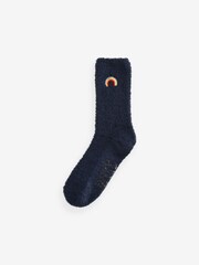 Wild Feet Blue Embroidered Cosy Lounge Socks 4 Pack - Image 3 of 13