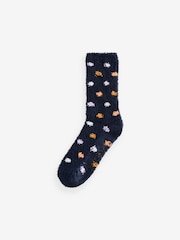 Wild Feet Blue Embroidered Cosy Lounge Socks 4 Pack - Image 5 of 13