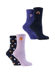 Wild Feet Blue Embroidered Cosy Lounge Socks 4 Pack - Image 6 of 13