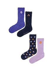 Wild Feet Blue Embroidered Cosy Lounge Socks 4 Pack - Image 7 of 13