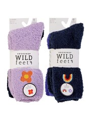Wild Feet Blue Embroidered Cosy Lounge Socks 4 Pack - Image 8 of 13