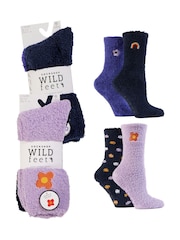 Wild Feet Blue Embroidered Cosy Lounge Socks 4 Pack - Image 9 of 13