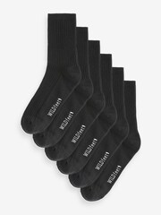 Wild Feet Black Rib Crew Socks 6 Pack - Image 1 of 8