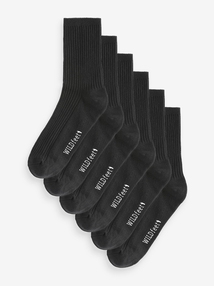 Wild Feet Black Rib Crew Socks 6 Pack - Image 1 of 8