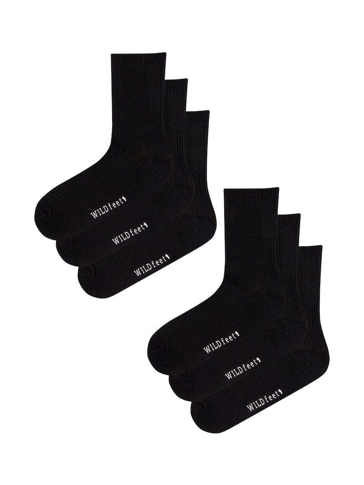 Wild Feet Black Rib Crew Socks 6 Pack - Image 2 of 8