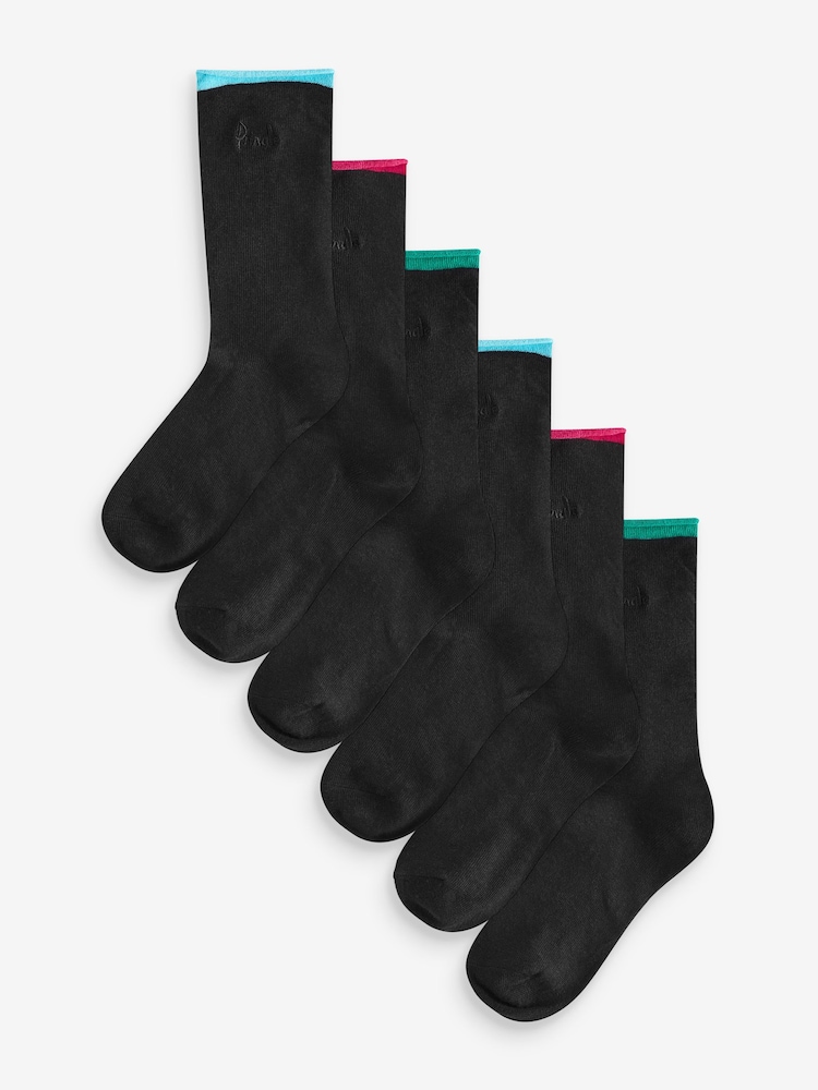Pringle Black Cotton Crew Socks with Contrast Roll Top Welts - Image 1 of 7