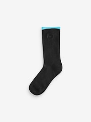 Pringle Black Cotton Crew Socks with Contrast Roll Top Welts - Image 4 of 7